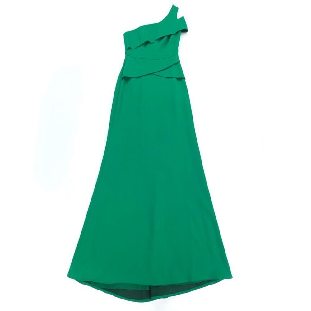 NEW BCBGMaxAzria Annely One Shoulder Peplum Gown Formal Maxi Dress Malachite 0